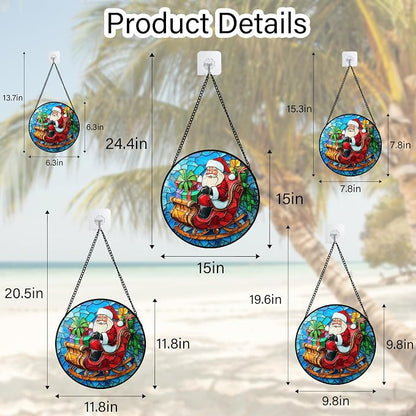 DASTOLL Stained Glass Window Hanging - Red Santa Claus Gift Box Suncatcher for Doors Home Christmas Decoration Winter Sun Catcher Thanksgiving New Year Birthday Gift for Women Men Mom Nana 7.8 in