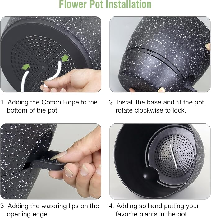 Meowell 12 inch Large Self Watering Pots for Indoor Outdoor Plants, Flower Plant Pots with Mesh Drainage Holes for Garden House Plants, Plastic Planters with Reservoir for Home Decor, Speckled Black