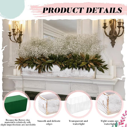 Dandat 2 Set Wood Boxes for Centerpieces 16x4 Inch Rectangle Wooden Planter Box Rustic Wooden Planters with Removable Plastic Liner Floral Foam Blocks for Christmas Wedding Home Garden Decor(White)
