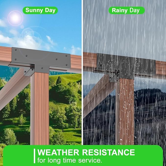 4x4 Pergola Brackets Kit, 3.6 in, 2 4-Way Corners, 2 Post Bases | Q235 Steel with Black Coating, 20 Hex Screws and Drill Bit Included for Gazebos, Patios and Outdoor Kitchens