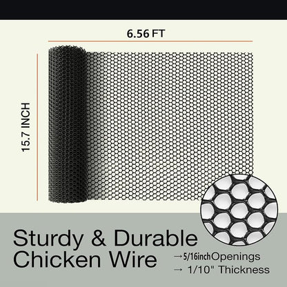 Pet Proof Barrier Net, Black Plastic Chicken Wire Mesh Fencing 15.7IN x 6.56FT, Balcony Cat Safety Net & Garden Snake Barrier, Heavy Duty Protection for Chicken Coops, Rabbit Hutches, Dog Kennels