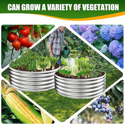 TBMLC 17" Elevated Round Metal Garden Bed, Silver, 4FT Diameter | 4'x4' Size, 0.8MM Thick, Raised Planter Box, For Vegetables Flowers Succulent, Patio/Garden Outdoor