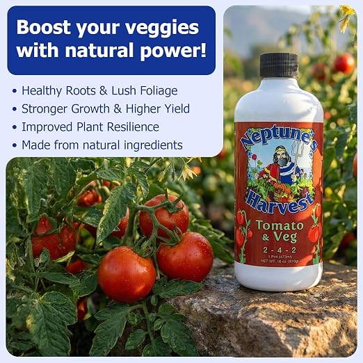 Neptune’s Harvest Organic Tomato & Vegetable Plant Fertilizer (2-4-2) - Liquid Plant Food w/Fresh Fish, Seaweed, Molasses, Yucca Extract, & Humic Acids - for Vegetable Garden (Pint)