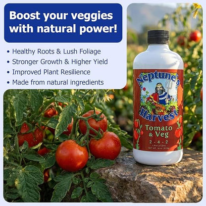 Neptune’s Harvest Organic Tomato & Vegetable Plant Fertilizer (2-4-2) - Liquid Plant Food w/Fresh Fish, Seaweed, Molasses, Yucca Extract, & Humic Acids - for Vegetable Garden (Pint)