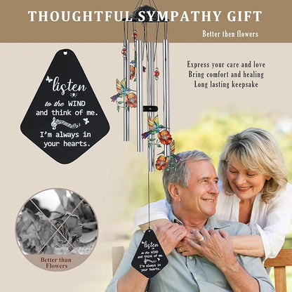 YU FENG Hummingbird Memorial Wind Chime, Yellow Flower Suncatcher Decor | 34 Inch Metal Wind Chime, Crystal Prism Accent, Sympathy Gift For Mom Grandma, Outdoor Garden Patio Decor