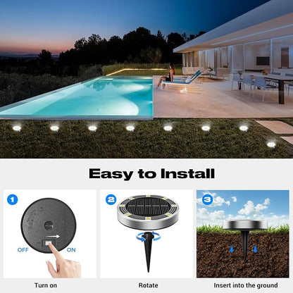 Peasur Mini Solar Ground Lights Outdoor, 4 Pack Flat Solar Powered Disc Lights, IP68 Waterproof, Anti-Rust, Landscape Lighting for Pathway Garden Yard Lawn Walkway Landscape Driveway, Cool White