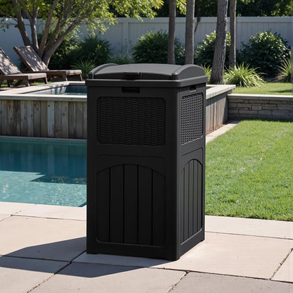 Greesum 33 Package Delivery Box for Outside, Waterproof Resin Garbage Bin with Lid for Hideaway, Deck, Patio, Black