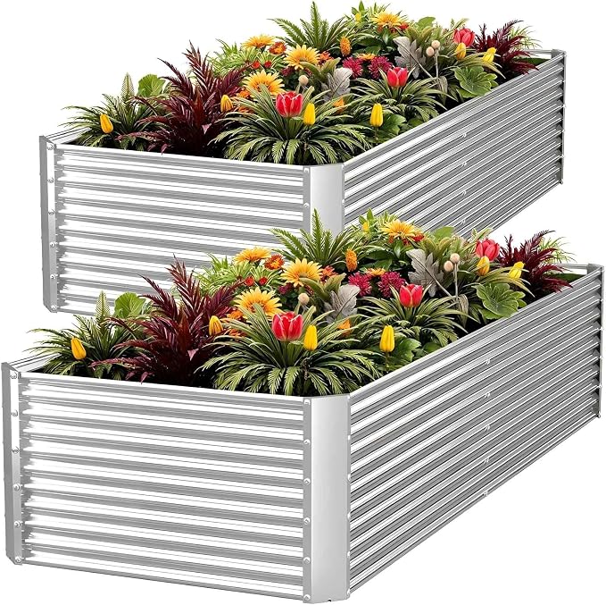 2pcs Tall 6x3ft Galvanized Raised Garden Bed Outdoor,Above Ground Garden Bed for Vegetable,Metal Raised Beds for Flower,Steel Raised Beds for Gardening