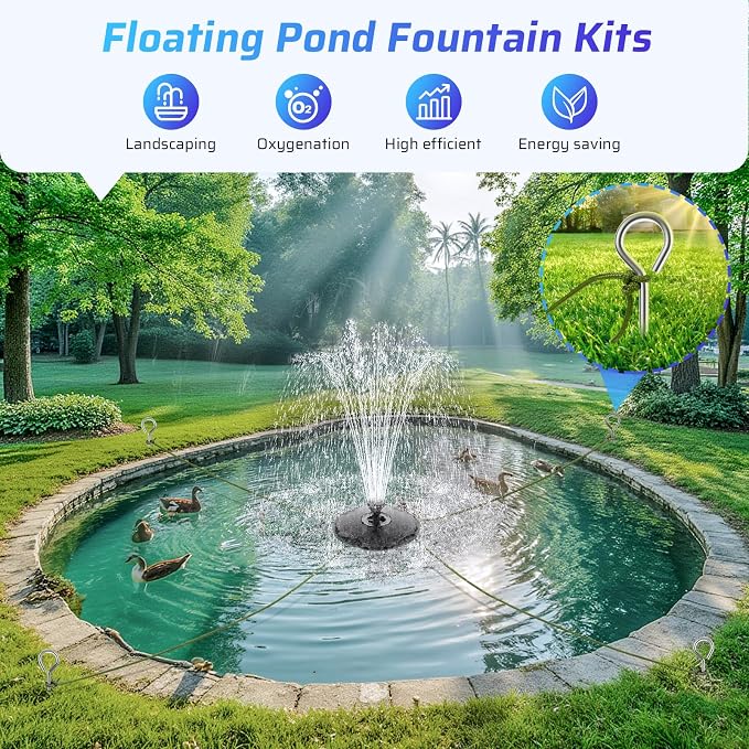 Antfraer Floating Pond Fountain with Remote Control RGB LED Lights, 40W 660GPH Water Pump with 3 Spray Modes, Floating Fountain 27FT Cord & 65.6FT Mooring Line for Garden Ponds, Outdoor Water Features