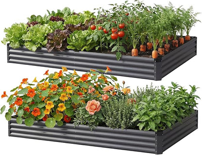 2Packs 6X3X1 FT Raised Garden Beds Outdoor, Planter Raised Beds for Gardening, Vegetables, Flowers, Large Metal Garden Box, Deep Plant Flower pots Outdoor(Dark Gray)