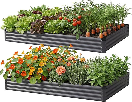 2Packs 6X3X1 FT Raised Garden Beds Outdoor, Planter Raised Beds for Gardening, Vegetables, Flowers, Large Metal Garden Box, Deep Plant Flower pots Outdoor(Dark Gray)