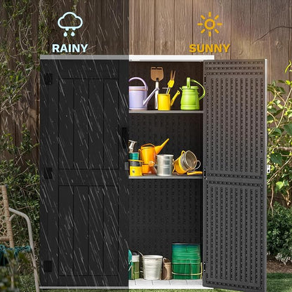 DWVO 59 Cu. Ft. Vertical Storage Shed, Weatherproof Outdoor Tall Cabinet with Double-Wall Panels and Floor, Lockable Resin Shed for Garden, Garage, Patio, Dark Gray (Shelves Not Included)