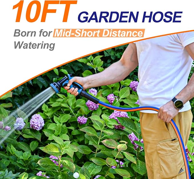 short garden hose 10 ft x 5/8Inch, short water hose with Swivel Handle, Heavy Duty, Flexible, Sturdy, Lightweight, Male to Female Fittings