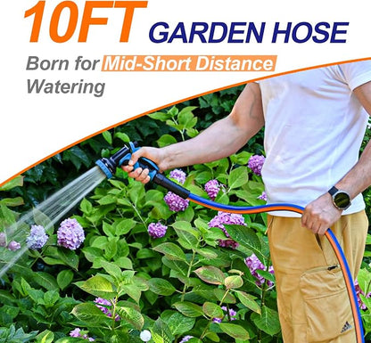 short garden hose 10 ft x 5/8Inch, short water hose with Swivel Handle, Heavy Duty, Flexible, Sturdy, Lightweight, Male to Female Fittings