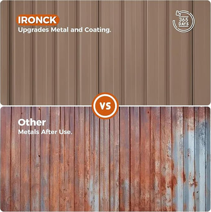 IRONCK 8x6FT Outdoor Storage Shed with Lockable Doors, 7.4x5.3FT Base Galvanized Steel Metal Garden Tool Shed with Breathable Vent for Yard Bins/Generator/Wheelbarrow Storage, Brown