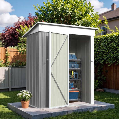Greesum Outdoor Storage Shed 5 x 3 ft. Utility Tool Shed Metal Storage Garden Shed with Door & Lock for Patio Storage, Gray