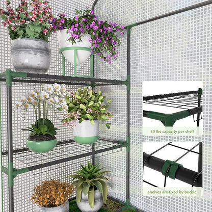 Greenhouse for Outdoors, Portable Green House, Walk in Greenhouses with Durable PE Cover, 57 x 29 x 76 inch Greenhouse with Shelves Stands,White