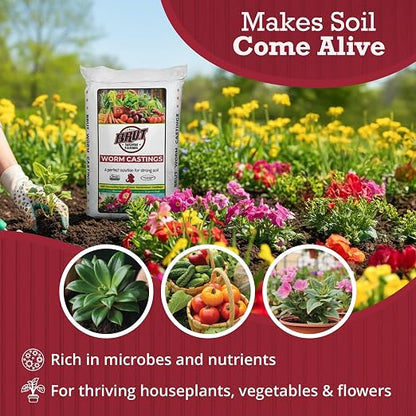 Brut Worm Farms 30 LB Organic Worm Castings, Natural Fertilizer for Indoor Outdoor Plants – Compost Soil Control, Mineral-Rich Potting Mix Additive Plant Food for Soil Health and Garden Growth