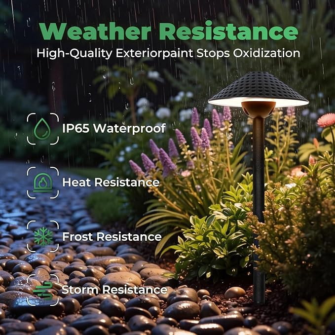Gardencoin Low Voltage Pathway Lights (6.69'' Shade, 21.54'' Tall) 12V Outdoor LED Landscape Pathway Lighting Aluminum Vintage Hammered Path Lights with 4W 2700K Replaceable Bulb, 12 Pack