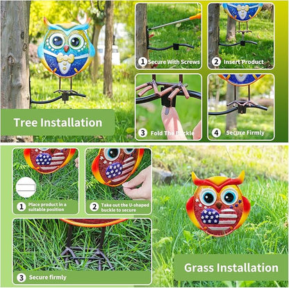 Owl Garden Decor for Outside, 3 Pack Metal & Glass Owl Yard Art, Lawn Ornaments Outdoor Decor for Porch Patio, Housewarming Birthday Gifts for Grandma Mom Women