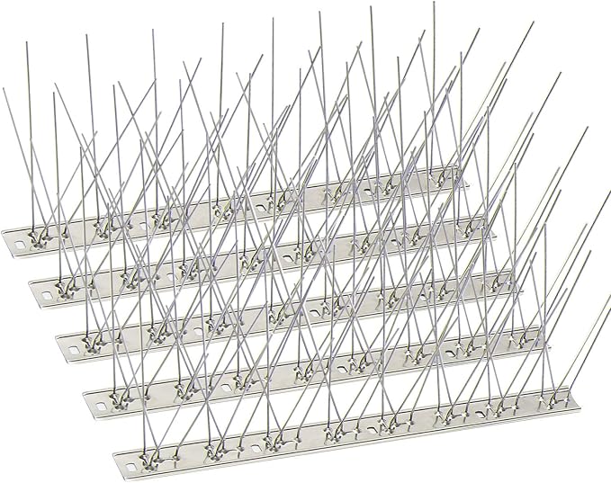 KKY Bird Spikes Stainless Steel Base, Metal Bird Repellent Nail Fence Kit, Can Be Used to Stop Pigeons and Other Small Birds, Covering 10.8 Feet 10 Packs.