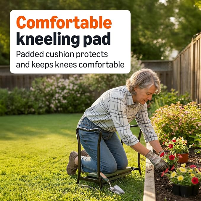 Amazon Basics Gardening Stool, Foldable Garden Kneeler and Seat for Outdoor, Padded Design