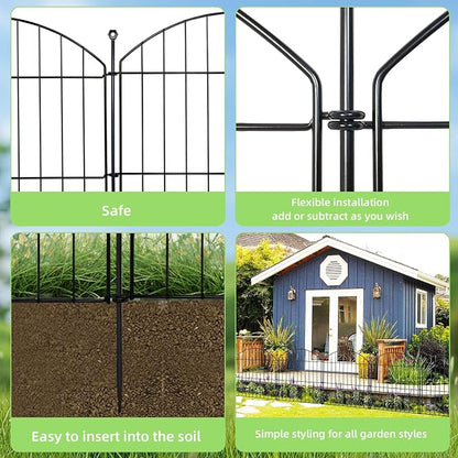 Decorative Garden Fence 24in (H) x20ft (L), 10 Pack No Dig Fence Animal Barrier for Dog, Arched Flower Bed Edging, Wire Border Panel Fencing for Yard Patio Outdoor Decor