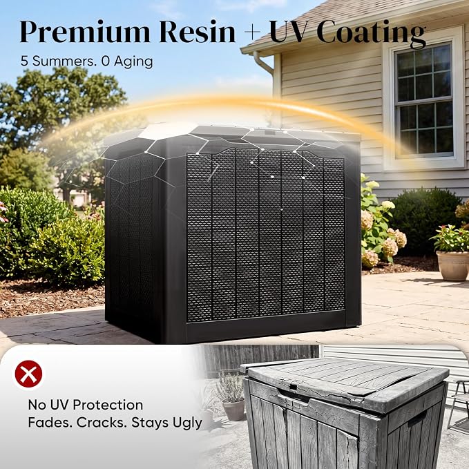 Quictent 30 Gallon Outdoor Deck Box, Resin Waterproof Lockable Storage Box for Patio Cushions, Garden Tools, Pool Accessories, Weatherproof Outdoor Storage Container (Black)