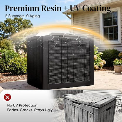 Quictent 30 Gallon Outdoor Deck Box, Resin Waterproof Lockable Storage Box for Patio Cushions, Garden Tools, Pool Accessories, Weatherproof Outdoor Storage Container (Black)