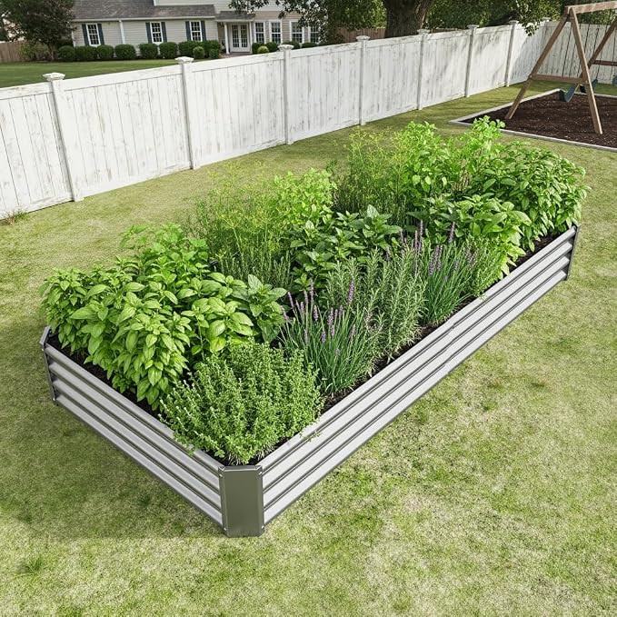 Metal Galvanized Raised Garden Bed Kit, 8 x 4 x 1 ft Galvanized Steel Raised Garden Planter Box Outdoor with Open Base for Growing Vegetables/Flowers/Herbs/Fruits/Succulents, Rectangle, Silver