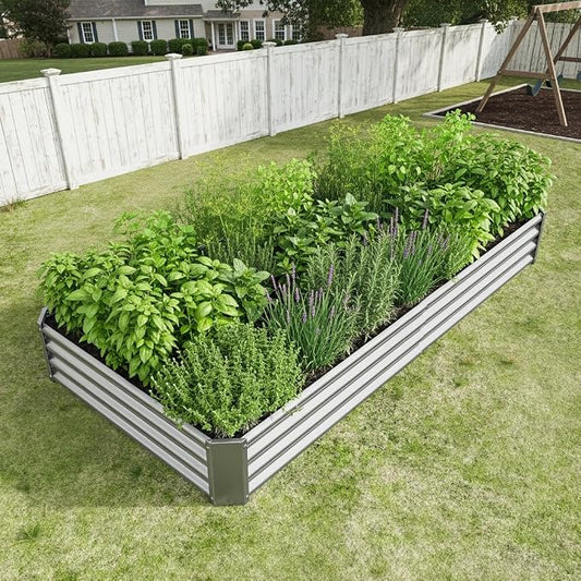 Metal Galvanized Raised Garden Bed Kit, 8 x 4 x 1 ft Galvanized Steel Raised Garden Planter Box Outdoor with Open Base for Growing Vegetables/Flowers/Herbs/Fruits/Succulents, Rectangle, Silver