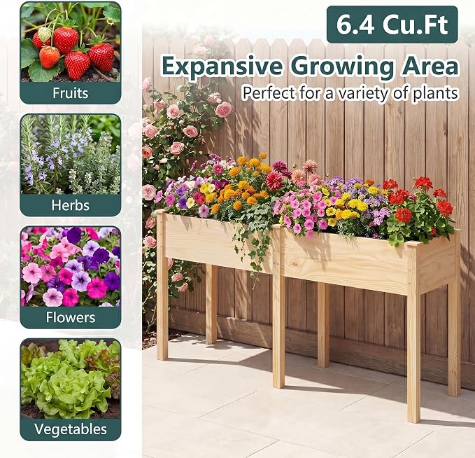 Giantex Raised Garden Bed, Elevated Wood Planter Box with Drain Hole, Gardening Planter Raised Bed for Planting Vegetables Flowers Succulents Herbs,73" Lx23 Wx30 H