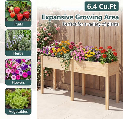 Giantex Raised Garden Bed, Elevated Wood Planter Box with Drain Hole, Gardening Planter Raised Bed for Planting Vegetables Flowers Succulents Herbs,73" Lx23 Wx30 H