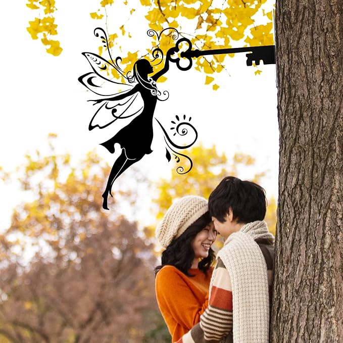 Hotop 3 Pcs Fairy Garden Silhouette Stakes Decoration Metal Fairy Silhouette Statue Butterfly Flower Tree Branch Wall Ornaments for Indoor Outdoor Home Yard Patio Lawn