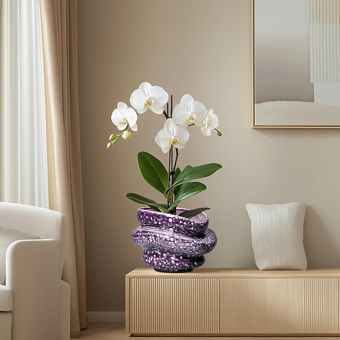 Ceramic Pots for Plants - 10.6 Inch Ceramic Plant Pots Indoor with Drainage Hole, Unique Planters for Indoor Outdoor Plants, Decorative Planter, Garden Room Decor, Housewarming Gifts, Purple