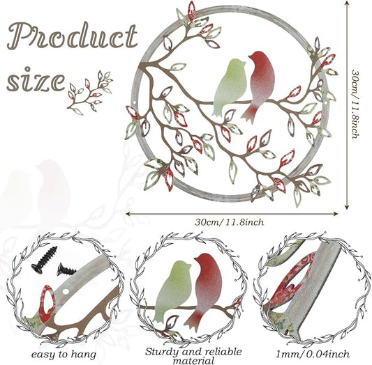 Ferraycle Metal Wall Art Bird on Tree Branch Silhouette Bird Hanging Ornament Porch Wall Decor for Living Room Outdoor Garden Bedroom Office Housewarming Party Decoration(Elegant Color)
