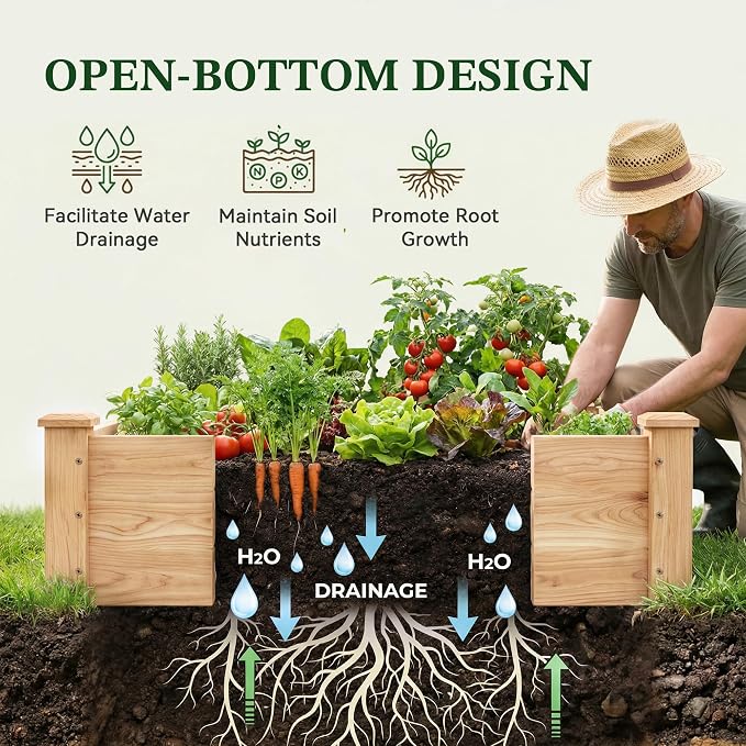 8×2ft Wooden Horticulture Raised Garden Bed Divisible Elevated Planting Planter Box for Flowers/Vegetables/Herbs in Backyard/Patio Outdoor, Natural Wood, 96 x 24 x 9in