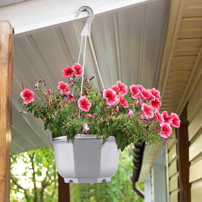 Roshtia 50 Pcs 6.7 Inch Plastic Hanging Plant Pots with Hooks Flower Pots Baskets Outdoor Hanging Nursery Planter Holder for Home Garden Balcony Porch(Gray White)
