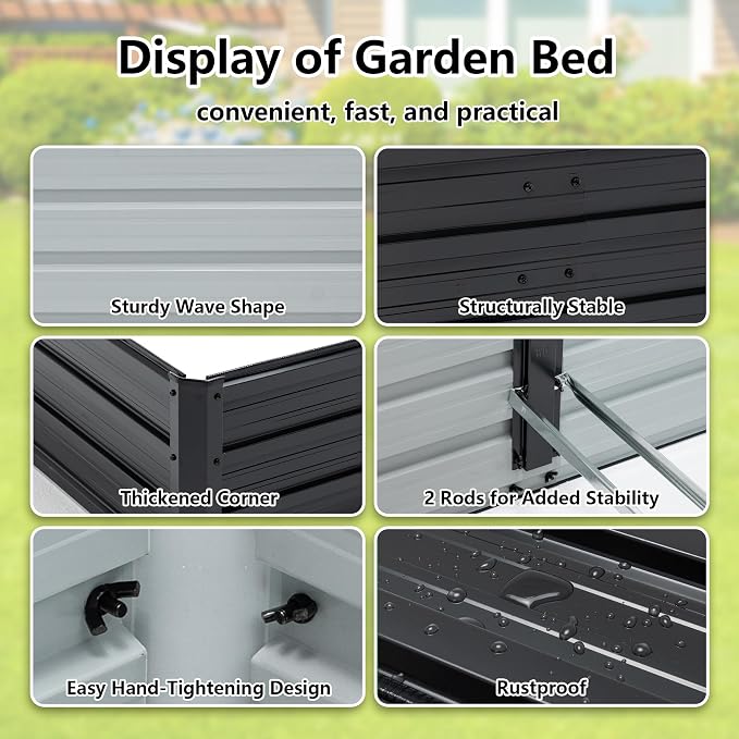 Thanaddo Galvanized Raised Garden Bed 8x4x1ft Outdoor Planter Box Galvanized Steel Garden Bed Kit for Vegetables, Flowers, Herbs and Succulents Black