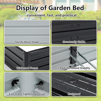 Thanaddo Galvanized Raised Garden Bed 8x4x1ft Outdoor Planter Box Galvanized Steel Garden Bed Kit for Vegetables, Flowers, Herbs and Succulents Black