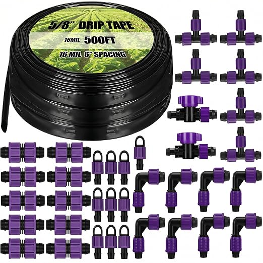 Tondiamo 500' 5/8 Inch Drip Tape Irrigation Tubing Kit 16 Mil 6" Spacing Garden Hose Watering Tube Line Automatic Equipment for Garden Irrigation System Farms, Landscape, Lawn