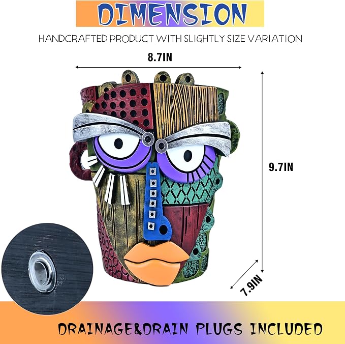 Midogaigai Abstract Face Planter Pots for Plants,Hand-Painted Colorful Flower Pots with Drainage, Indoor Outdoor Garden Decor Gift(Classic,Large)