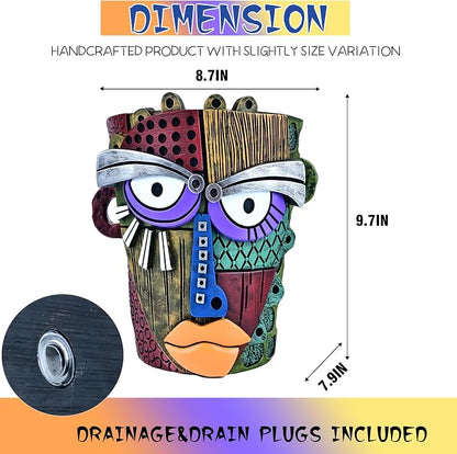 Midogaigai Abstract Face Planter Pots for Plants,Hand-Painted Colorful Flower Pots with Drainage, Indoor Outdoor Garden Decor Gift(Classic,Large)