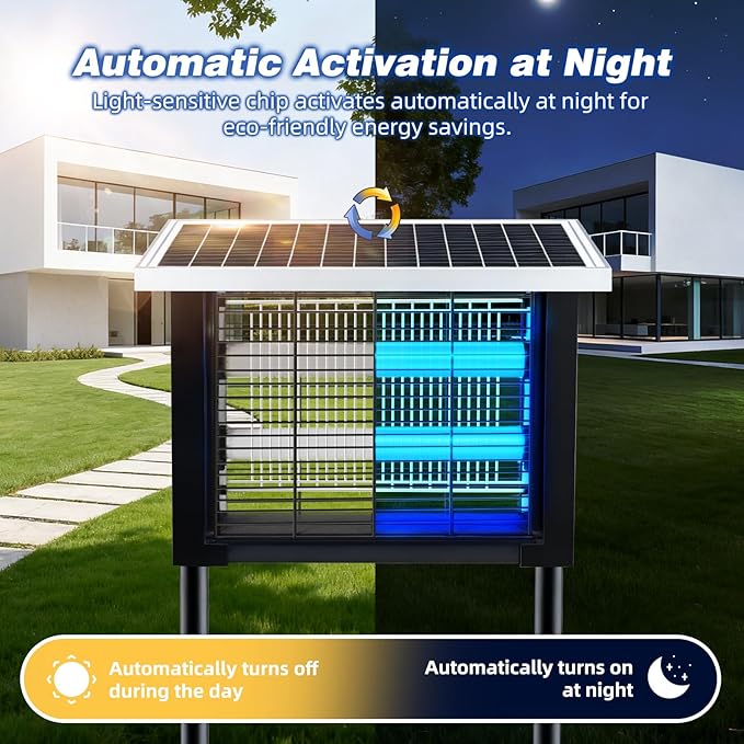 Solar Bug Zapper Outdoor for 2000 sq.ft with 13FT Extension Cord | Outdoor Portable Solar Mosquito Zapper, Rechargeable Solar Bug Zapper with High Powered for Patio Garden Backyard RV Camping