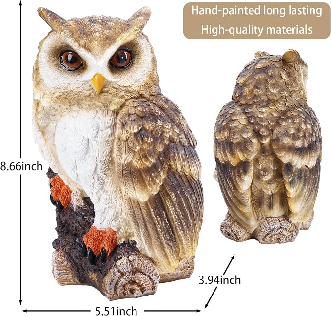 Owl Garden Statues Outdoor Decor, Forest Owl Perching on Stump Resin Figurine for Indoor Outdoor Home Garden Patio Porch Yard Decor, Women & Gardening Decoration Gifts