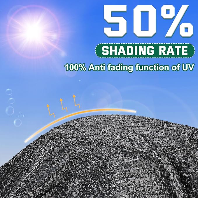 Kesfitt 50% Shade Cloth 20x48 ft, Breathable HDPE Mesh Sun Shade Tarp for Garden & Greenhouse, UV Resistant Outdoor Shade Fabric with Copper Grommets for Plants, Patio, Yard