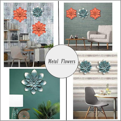 Metal Flower Wall Art Decor, 9.5" Blue Rustic Modern Floral Sculpture | Gradual Distressed Hanging Home Decoration Accent Artworks, Indoor Bedroom Living Room Office, Outdoor Garden Patio