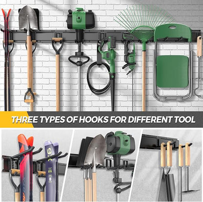 LBT 99" Garage Tool Organizer Wall Mount - 1000lbs Garden Tool Organizer with Adjustable Hooks, Heavy Duty Metal Garage Storage Rack, Anti-Rust Shed Rack Holder Hanging Rake Broom Mower Snowboard | with Adjustable Hooks, Heavy Duty Metal Garage Storage...