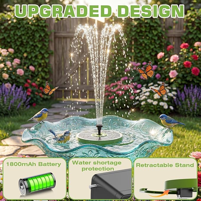 AISITIN 3.5W Solar Bird Bath Fountain Built-in 1500mAh Battery, Solar Water Pump with 8 Nozzles, Solar Powered Fountain Pump for Garden Birdbath Pool Fish Tank Pond and Outdoor (Dark Green)