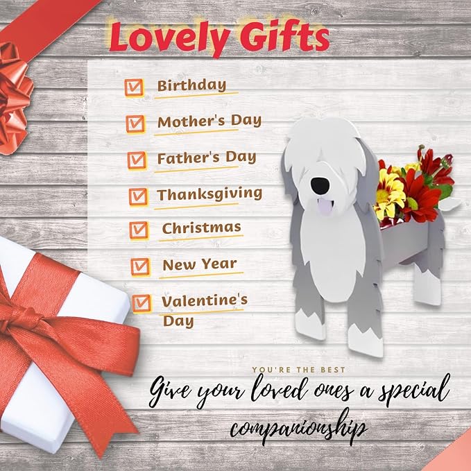 English Shepherd Dog Planter Pots, 9.45 x 6.38 x 13.39 Inches | Dog Flower Pot, Cute Animal Shaped Plant Pot, Gifts for Women & Pet Lovers, Indoor Outdoor Garden Home Office Decor